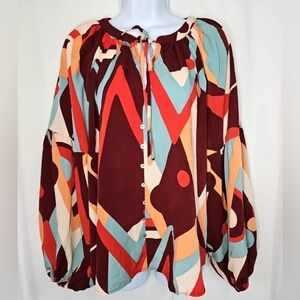 August Silk Multicolor Geometric Blouse